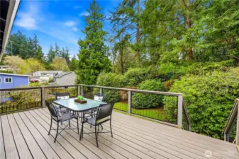 Large back deck (Trex) with stairs down to the nicely landscaped rear yard that benefits from a mature tree canopy affording excellent privacy.