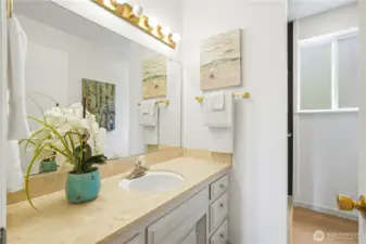 The 3/4 bathroom on lower level.