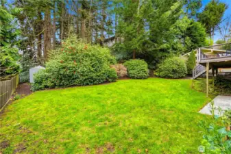 Alternate view of yard with shed visible to the rear.