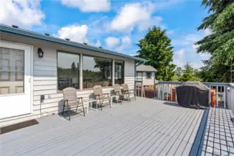 View of the storage shed and hot tub