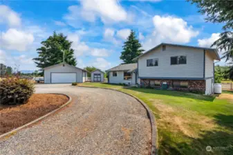 Oversized 2 car detached garage has room for workshop