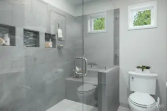 Primary bath - walk in shower with frameless glass door.