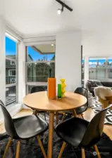 A rare find in the city, this corner residence not only boasts an expansive private patio tucked away up off the main street, the spacious shared rooftop terrace expands the outdoor offerings well beyond the vast majority of urban condominiums. Bask in the fresh air and warm, bright southern light.