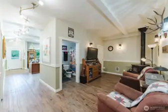Whether you call it a man cave or a hangout zone, this finished space in the shop is set up for fun—movie nights, game day, or just a place to kick back. There's even a full bathroom in the office and man cave space, making this the perfect set up for a potential short term rental or home based business.