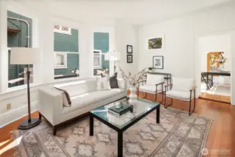 Tall ceilings and original hardwoods on the main floor.