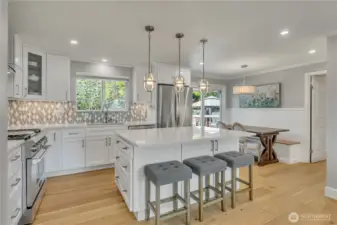 Beautiful engineered hardwood throughout living areas.