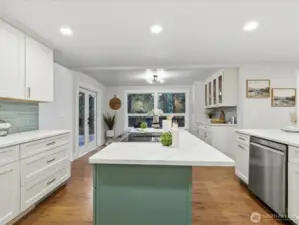 Brand new kitchen with 3cm slab quartz counters, and soft close cabinetry.