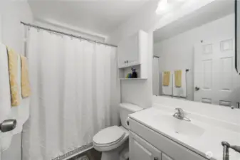 Hall bathroom with shower.