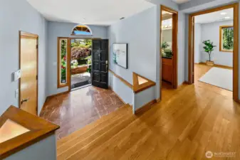 Main entry; 2 car garage to the left in this photo.