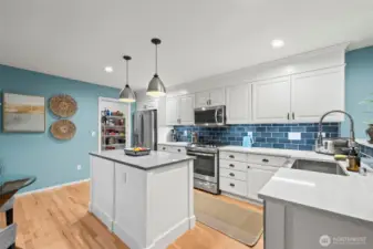 Quartz counters. The backsplash tiles imported from Spain