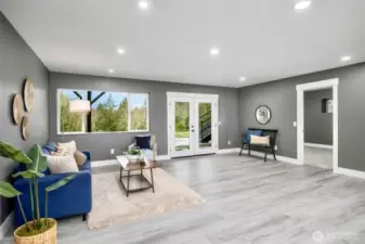 Living area with french doors to yard
