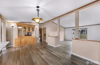 Custom built in curio cabinet for displaying collectibles and fine dining