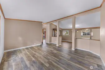 Main living area view into dining