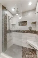 Highest quality tile work done in this spa like shower!