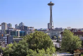 Another Space Needle shot with skyline and Seattle Center arches!