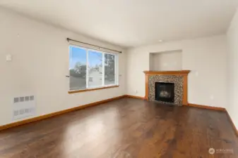 Living room with gas fireplace.