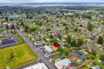 Subject property fits on the border of commercial properties and residential properties.