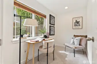 Third bedroom with peaceful patio views, additional storage closet