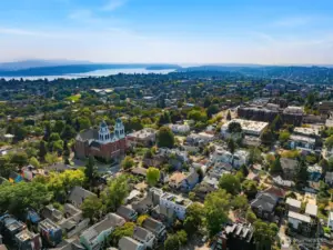 Minutes to Lake Washington, with sweeping neighborhood and mountain views beyond.