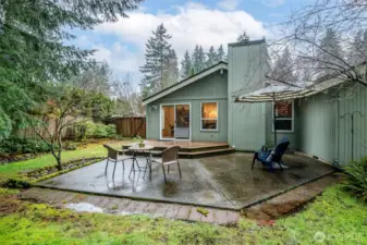 Outdoor space accomodates a hot tub