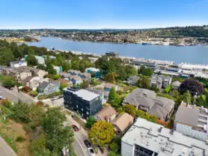 Another aerial view, looking northeast, showing GasWorks Park, U-District, and Lake Union.