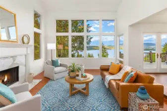 Vaulted ceilings and walls of windows showcase the stunning views.