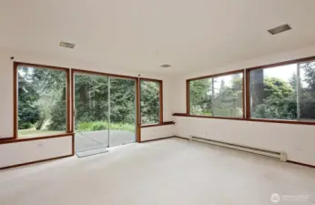 Family room on lower level with patio door.