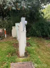 Lot B's property line is within a few feet to the south of this electrical post. This is the electrical for the neighboring property to the N, Brookshire Greenbelt.