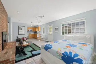 This is the studio apartment DADU. It has an electric fireplace, kitchenette and bathroom. This DADU has consistently earned $20-30,000 per year for 10 years.
