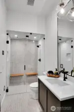 3/4 bathroom with steam shower in lower level
