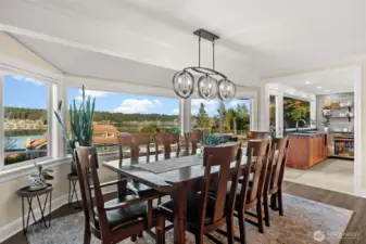 Which do you like better? The view or the light fixture above?  Notice all the new wood work from window casings, to baseboards to the crown molding on top.
