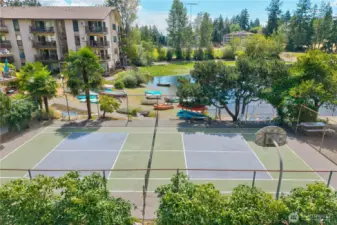 This is the sports court - pickleball, basketball or ?  Right outside is an area with tables and chairs for a picnic or lunch time break