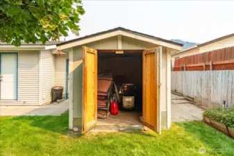 Generous storage for patio equipment and garden tools