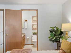 View into private full primary bathroom