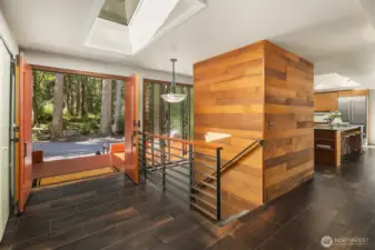 Enter into tiled floors and a beautiful mid-century modern inspired aesthetic.