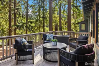 Entertainment sized deck off the living room with stairs down to the expansive yard below.