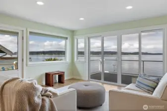 Living room with incredible views of The Sound & Olympics!
