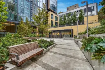 open courtyard with waterfall