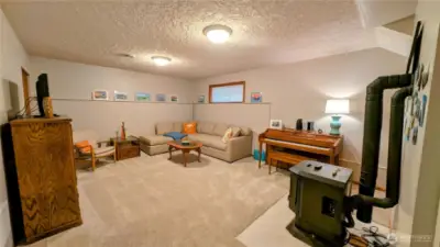 Lower level family room w/ fireplace