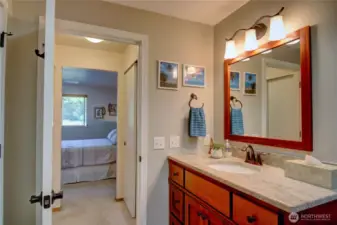 closet doors on each side of the hallway