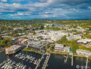 Drone View of Portsmith from over Lk Washington