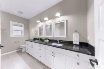 Large Secondary Bathroom on main floor - double sinks and large walk-in shower