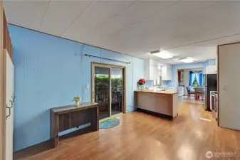 View of kitchen from the family room.