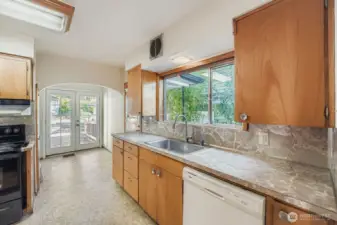 Spacious kitchen leads out to the patio in back.