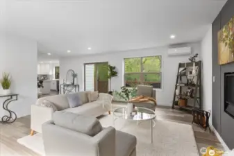 Looking towards the Trex deck that overlooks the surrounding protected trees and greenery.