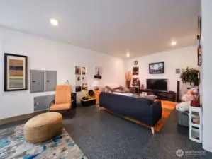 Finished garage area/rec room