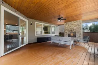 No need to worry about moisture or mildew with this trex decking patio!