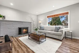 Living room from hallway- fire added digitally