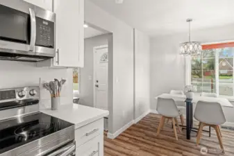 Kitchen looking towards living room and dining area