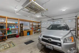 Oversized Garage with Built-in Shelving